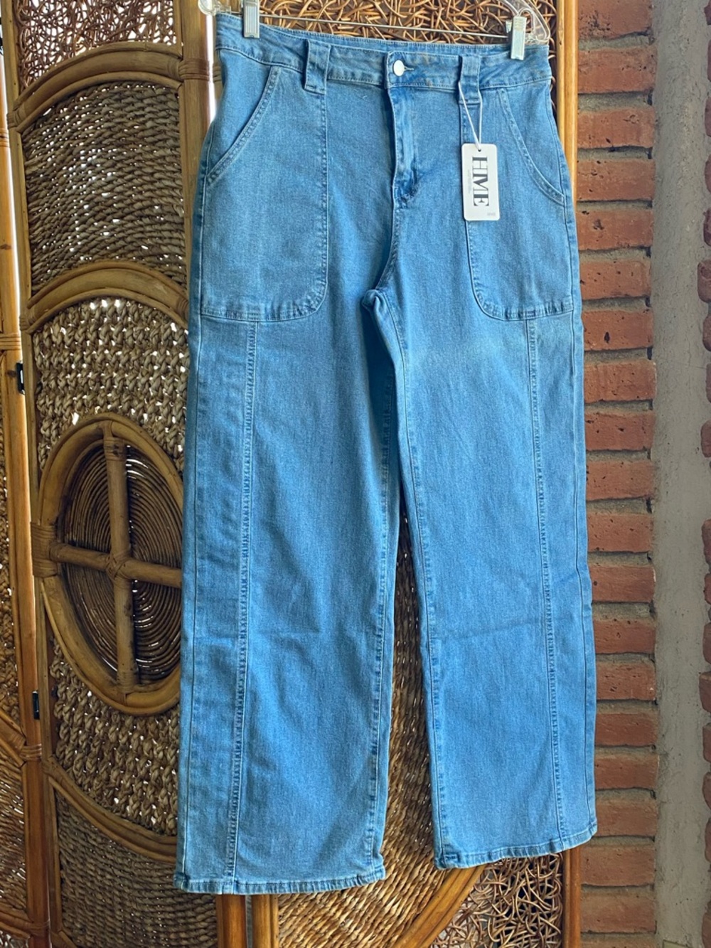 HME NWT Light Blue Wide Leg Jeans Denim Stretch Size X-Large Versatile